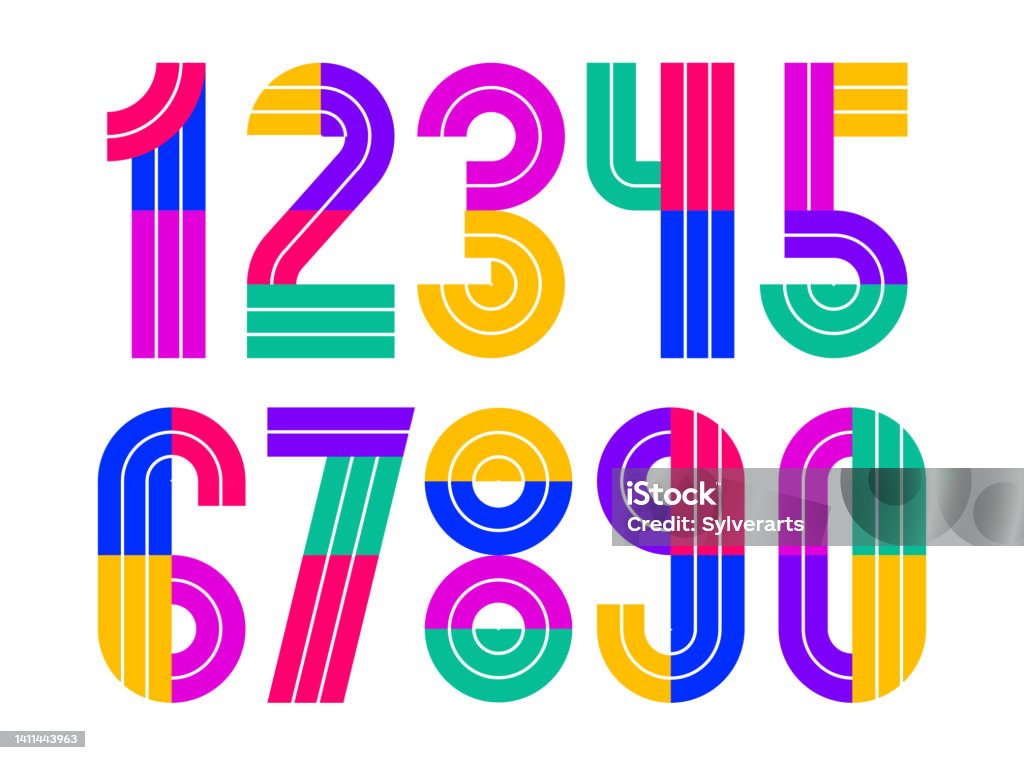 Geometry Style Numbers Geometric Numbers Set Vector Digits Retro 90s Style Trendy Numerals ...