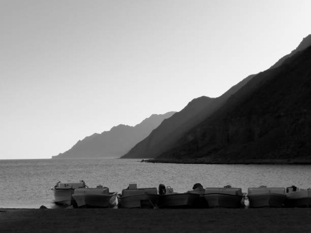 A B&W perspective of South Sinai Mountains in Egypt by the Red Sea.