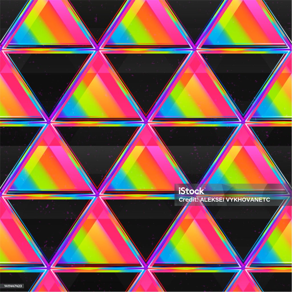 Bright Triangle Shape Bright Triangle Seamless Pattern With Neon Light Effect Stock ...