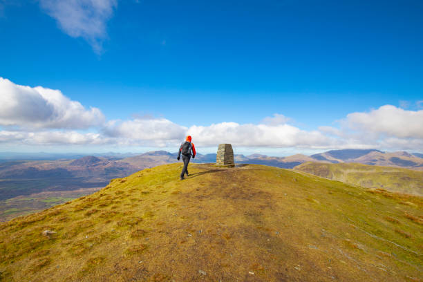 istock A lone hiker approaching the a trig point on a sunny day 1411447662