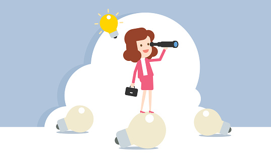 Businesswoman with telescope looking for a new idea