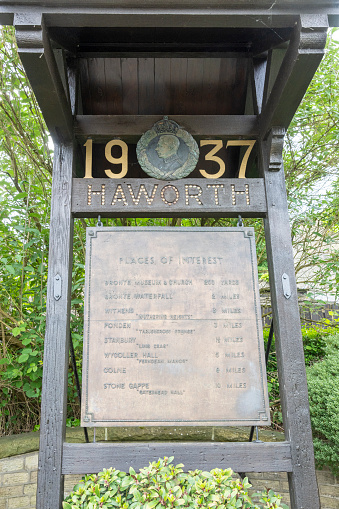 Sign showing all the local attractions in Haworth, Yorkshire, England, UK