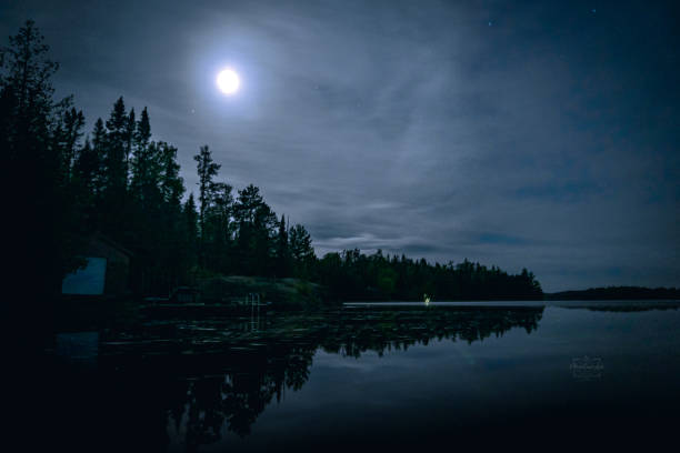 Midnight Reflections This photo was taken during a calm summer night. kenora stock pictures, royalty-free photos & images