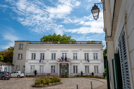 Exterior view of the city hall of Saint-Rémy-Lès-Chevreuse, France, a town located southwest of Paris, in the French department of Yvelines