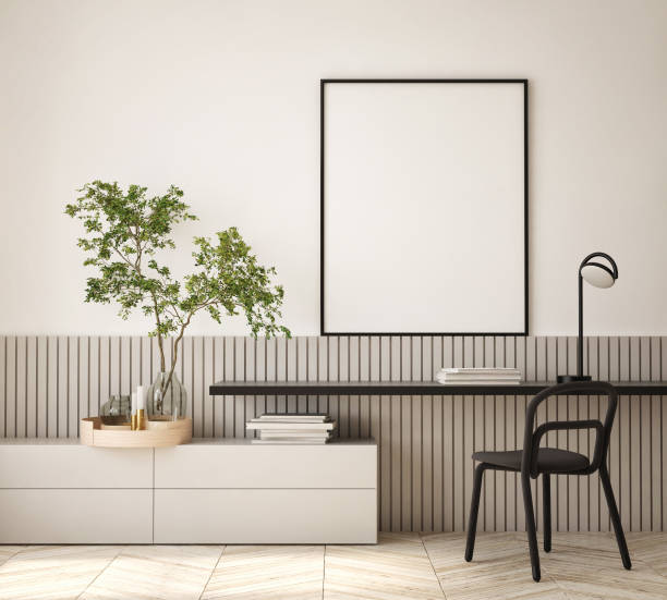 istock mock up poster frame in modern interior background, living room, Home office, 3D render, 3D illustration 1411453446