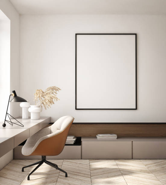 istock mock up poster frame in modern interior background, living room, Home office, 3D render, 3D illustration 1411453447