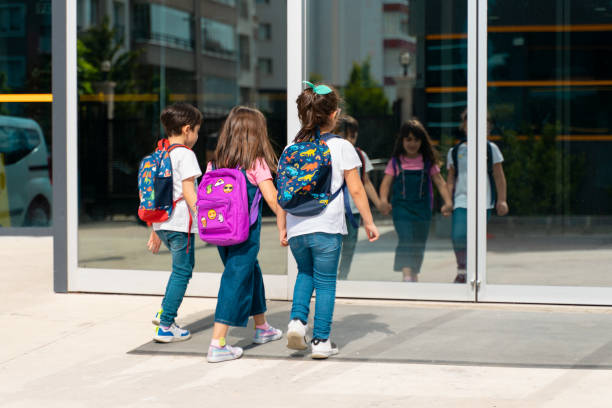 Young children walking to school