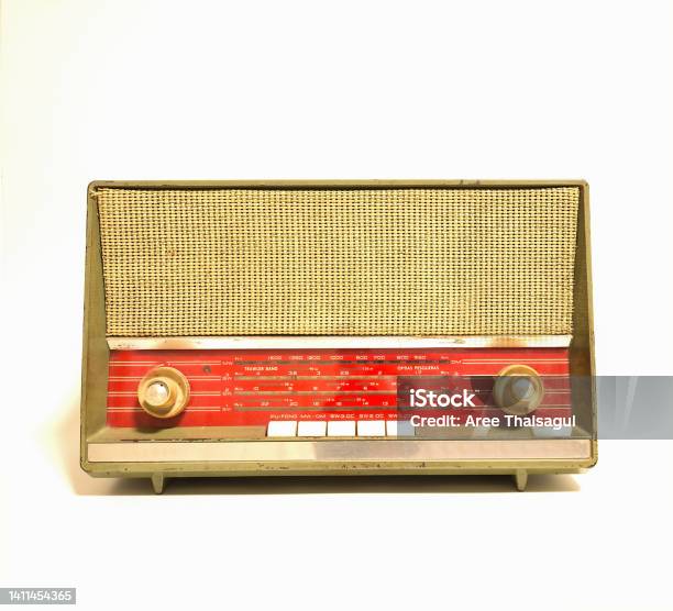 Ancient Radio Has A Beautiful Old Pattern On A White Background Stock Photo - Download Image Now