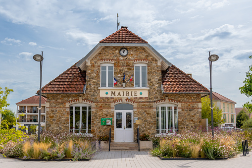 Exterior view of the city hall of Toussus-le-Noble, France, a town located southwest of Paris, in the French department of Yvelines