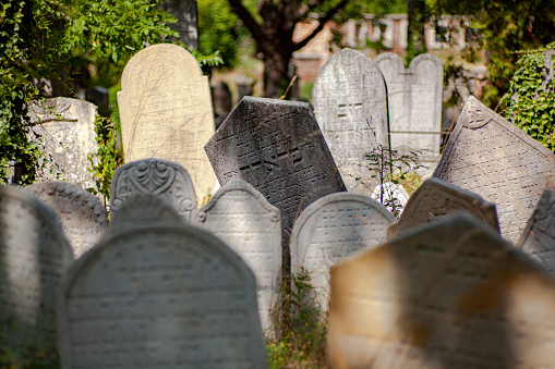 View of the tombstones in ancient Jewish cemetery.