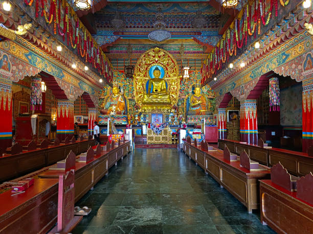 ranka lingdum ou pal zurmang kagyud, templo dourado, mosteiro em gangtok. - golden temple - fotografias e filmes do acervo