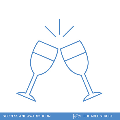 A simple wine glass toast thin line icon on a transparent background. Editable Stroke,