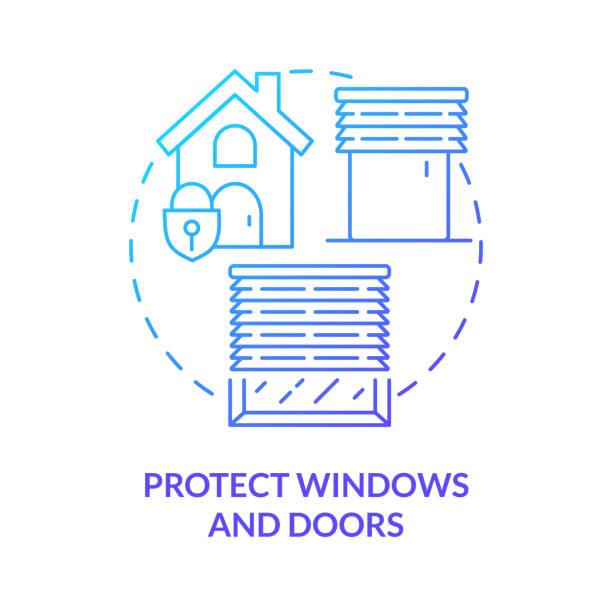 illustrations, cliparts, dessins animés et icônes de protéger les fenêtres et les portes icône de concept dégradé bleu - weather climate cyclone icon set