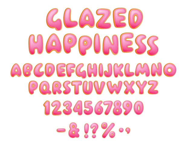 istock Cartoon lettering alphabet of pink donuts on white background. 1411463724