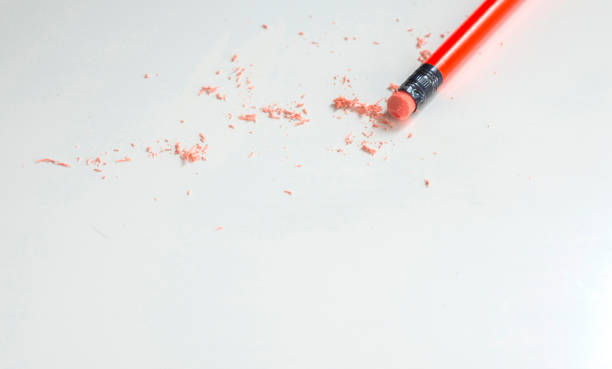 istock Pencil and eraser on a white area with free space 1411466245