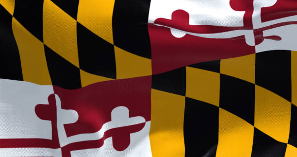 die us-staatsflagge von maryland weht im wind - maryland flag banner us state flag stock-fotos und bilder