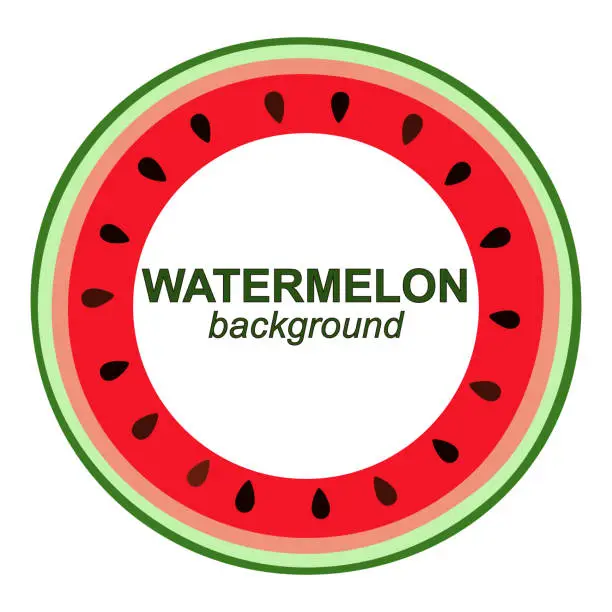 Vector illustration of Colorful cartoon vegetarian background. Red watermelon half