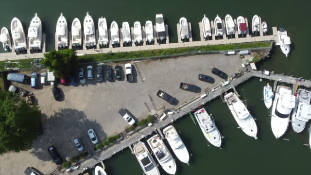 Aerial views over Shinnecock Canal in Hampton Bays, Long Island, NY