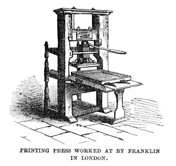 bildbanksillustrationer, clip art samt tecknat material och ikoner med printing press used by benjamin franklin - printing house