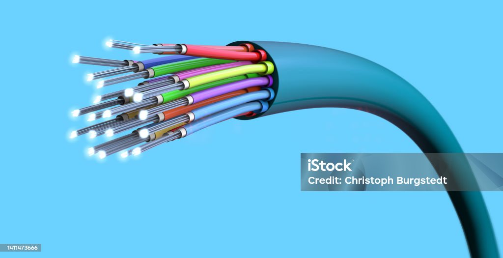Optical light guide cable for fiber-optic communication - 3d illustration Fiber Optic Stock Photo