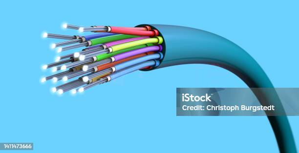 Optical Light Guide Cable For Fiberoptic Communication 3d Illustration Stock Photo - Download Image Now