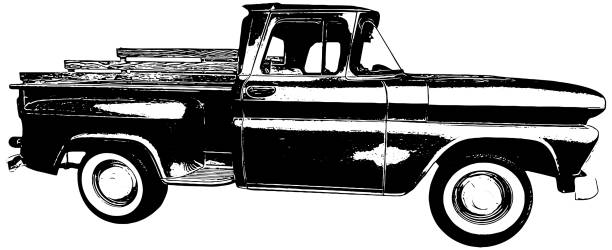 Classic pick up truck illustration vector illustration in black on white background of a classic old pick up truck old truck stock illustrations