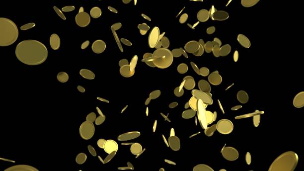 istock Falling money. Gold falling coins. Coins rain. 1411476612