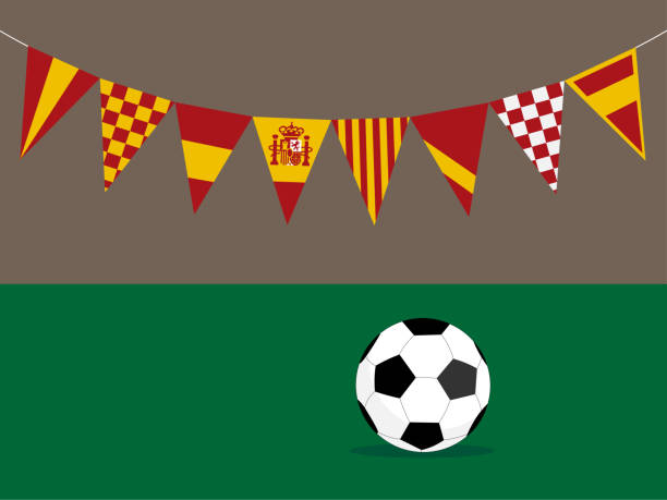 Spanish styled flags and football vector art illustration
