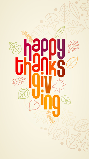 Happy thanksgiving typographic design. Special colorful typographic design and line leaf icons.