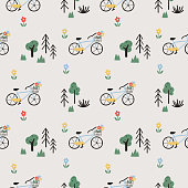 istock Bike and plants seamless pattern 1411488579
