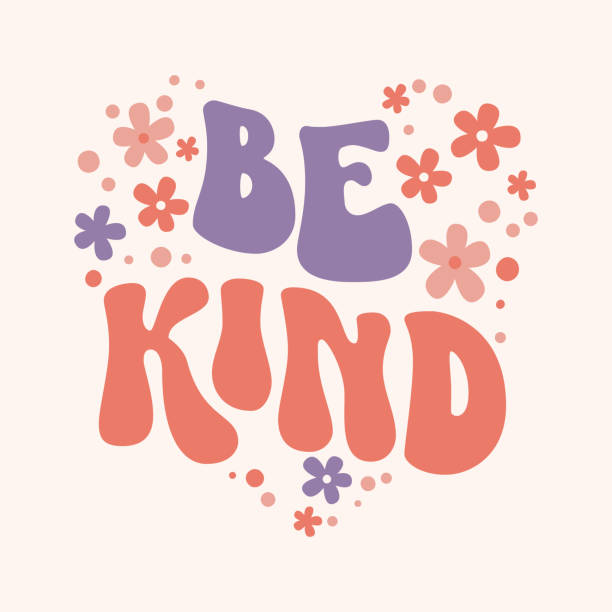 modern be kind groovy schriftzug, tolles design für jeden zweck. - redewendungen stock-grafiken, -clipart, -cartoons und -symbole