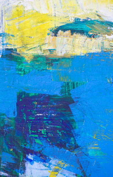 istock Abstract blue green and yellow acrylic background with textures 1411492331