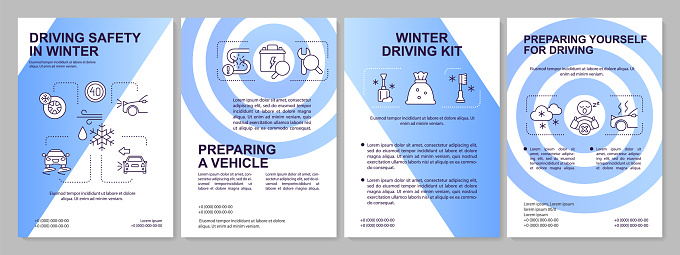 Wintertime driving safety rules blue brochure template
