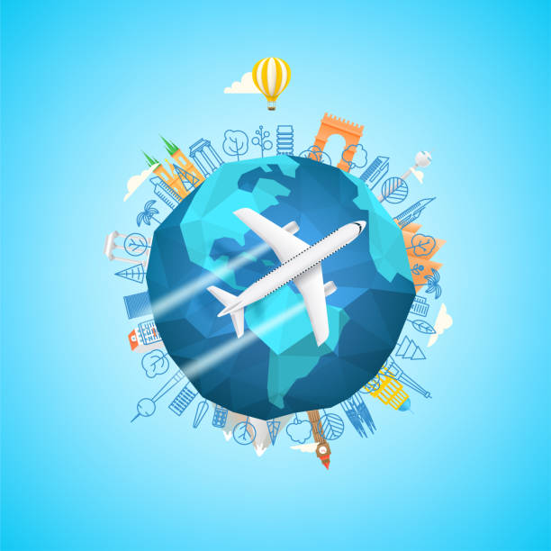 istock Travel around the world concept with airplane. 3d vector illustration 1411492818