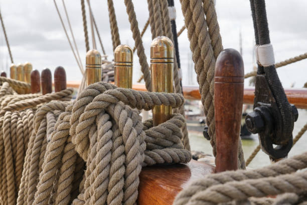 istock Tied ropes with copper and wooden corvine nails 1411492959