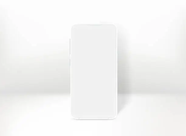 Vector illustration of White mobile phone with blank screen. 3d vector concept