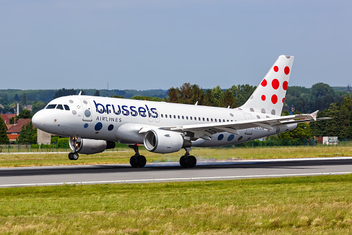 Brussels, Belgium - May 21, 2022: Brussels Airlines Airbus A319 airplane at Brussels airport (BRU) in Belgium.