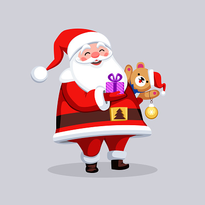 Vector illustration of happy santa claus with presents.