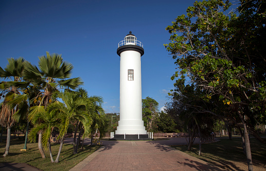 Rincon, Puerto Rico - March 21, 2022: Rincon lighthouse also known as El Faro de Punta Higuero.