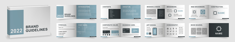 Multi-purpose Brand Guidelines template. Brand Manual presentation mockup. Minimal Turquoise Logo Guideline template for corporate marketing and advertising. Logo Guide Book layout
