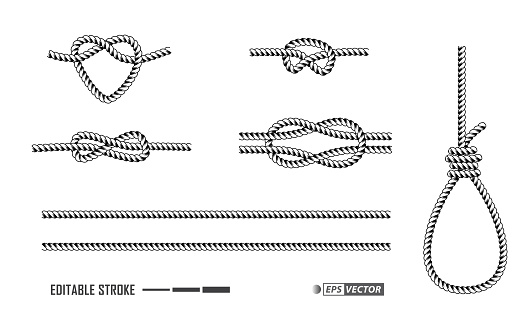 set of rope frame isolated or nautical rope vintage template or heart rope texture frame. eps vector