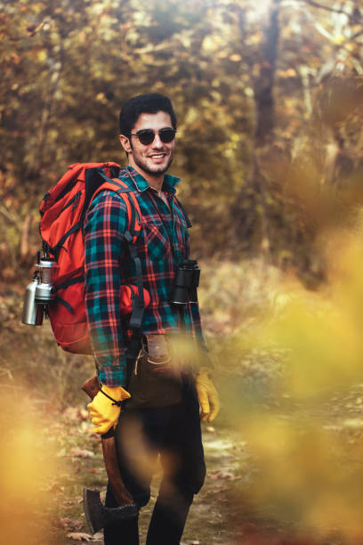 Man Traveler relaxing alone in nature