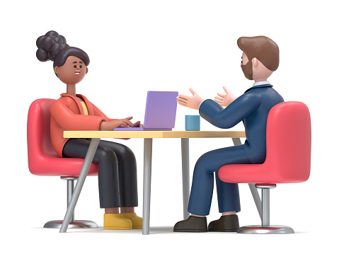 3D illustration of cartoon characters talking and discussing. communication and talking concept.3D rendering on white background.