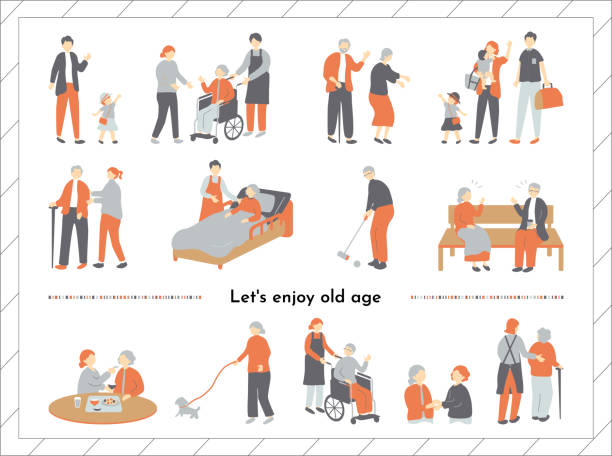 set illustration of elderly people set illustration of elderly people aging population stock illustrations