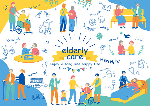 set illustration of elderly people