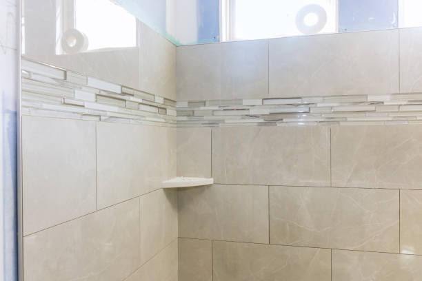 istock Designer renovation construction bathroom with bath tub shower 1411532192