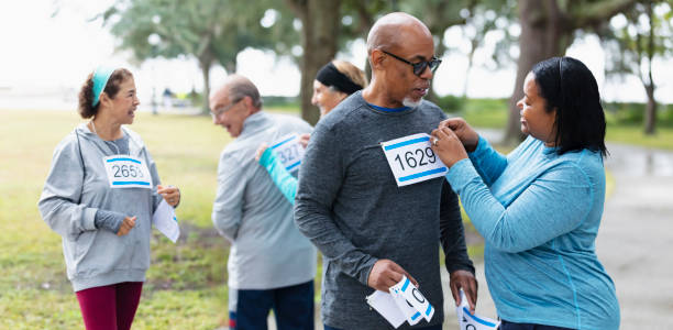 istock Senior African-American man getting ready to run a race 1411532287