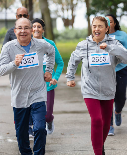 istock Multiracial seniors having run running in race 1411533019