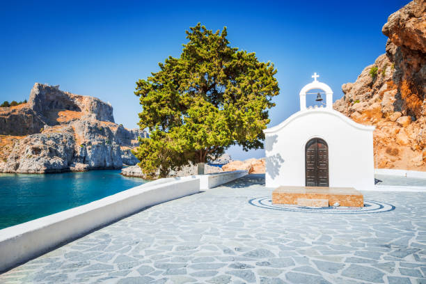 Lindos, Rhodes. Ancient acropolis, Greek Islands in Greece.