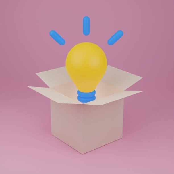 istock Yellow light bulb in pink box. business idea tip concept. Art minimal abstract. 3d illustration isolated on pink background. 1411545232